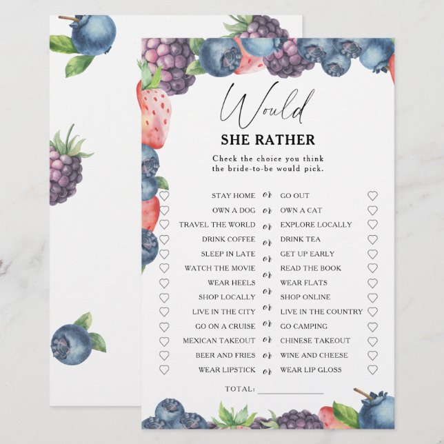 Papier Sweet Berry - Plutôt nuptiale jeu de douche (Devant / Derrière)