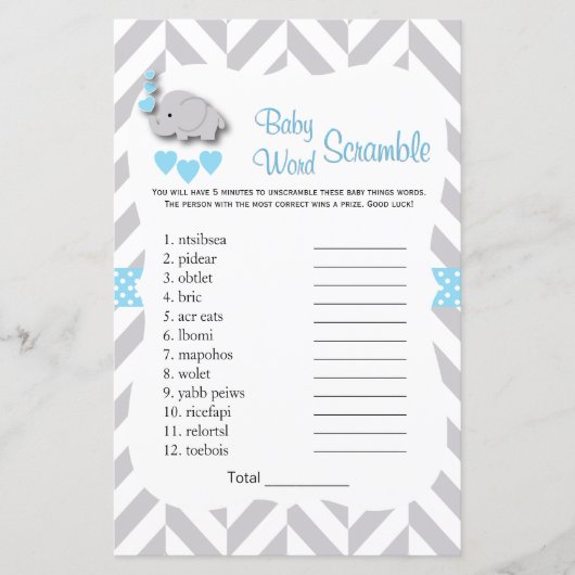 Papier Sweet Blue & Grey Elephant Baby shower - Jeu de mo (Devant)
