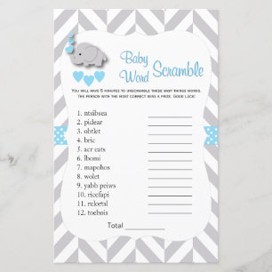 Papier Sweet Blue & Grey Elephant Baby shower - Jeu de mo