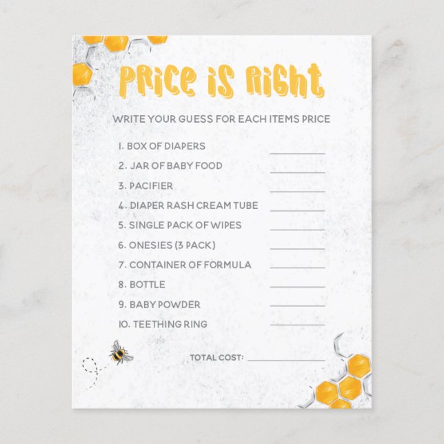 Papier Sweet Honey Bee Jaune Baby shower Jeu (Devant)