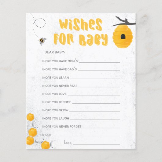 Papier Sweet Honey Bee Jaune Baby shower Voeux pour bébé (Devant)