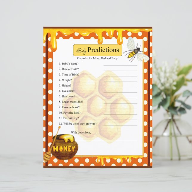 Papier Sweet Honeybee Baby shower Baby Predications Jeu (Debout devant)