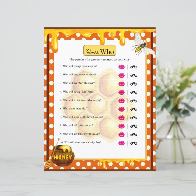 Papier Sweet Honeybee Baby shower Devinez Qui Joue (Debout devant)