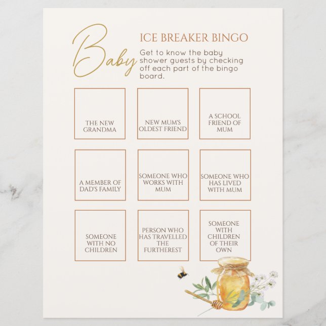 Papier Sweet Little Honey Baby shower Jeu de Bingo (Devant)