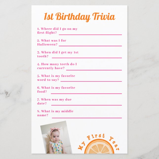 Papier Sweet One Anniversaire Trivia Jeu (Devant)
