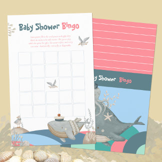 Papier Sweet rose Baby shower baleine nautique Bingo Jeu