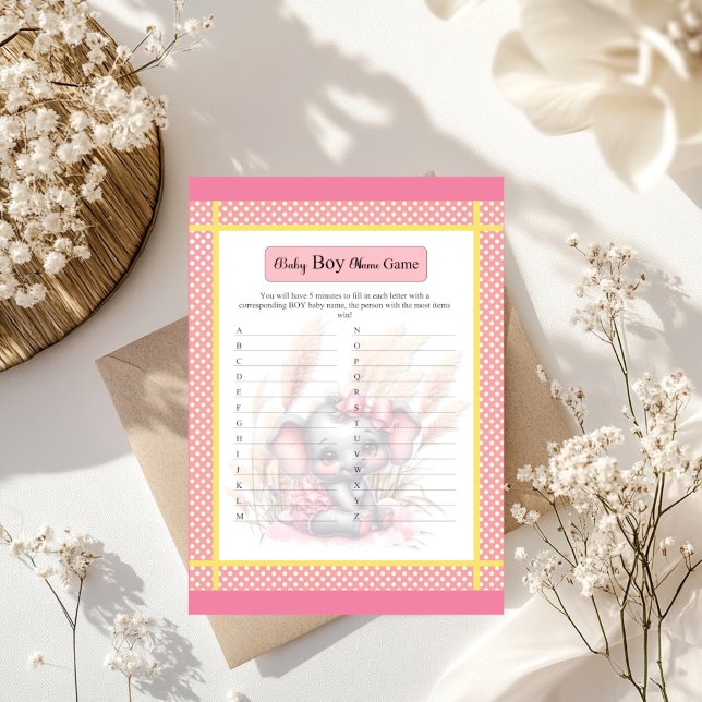 Papier Sweet Rose Elephant Baby Nom du garçon Jeu (Créateur téléchargé)