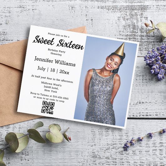 Papier sweet sixteen moderne chic code qr invitation phot
