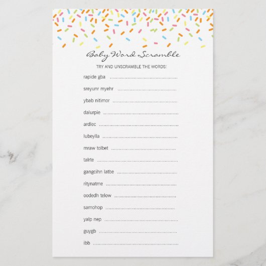 Papier Sweet Sprinkles Baby Word Scramble Jeu (Devant)