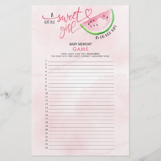 Papier Sweet Watermelon Jeux à Baby shower double face (Dos)