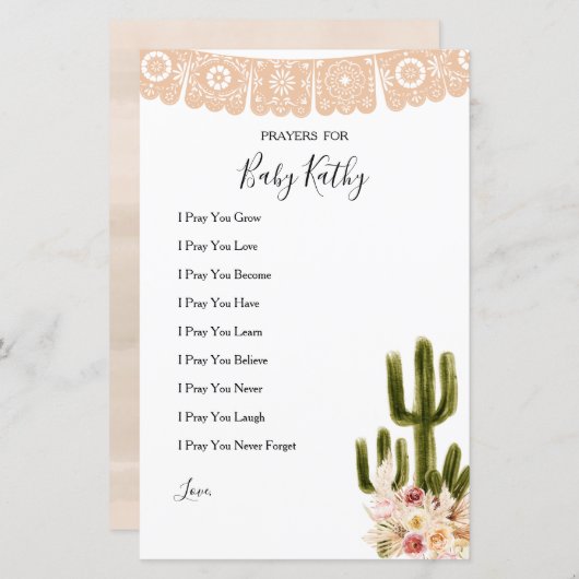 Papier Symbole Boho Cactus Taco 'about Love Prayers for B (Devant / Derrière)