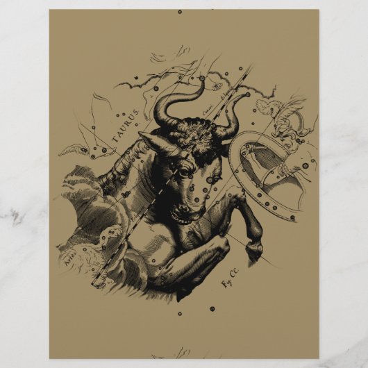 Papier Symbole de Taurus Constellation Hevelius circa 169 (Devant)