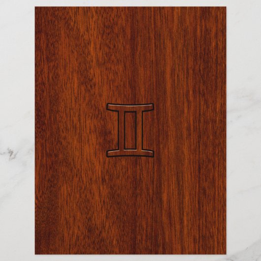 Papier Symbole moderne Gemini Zodiac sur l'acajou comme i (Devant)