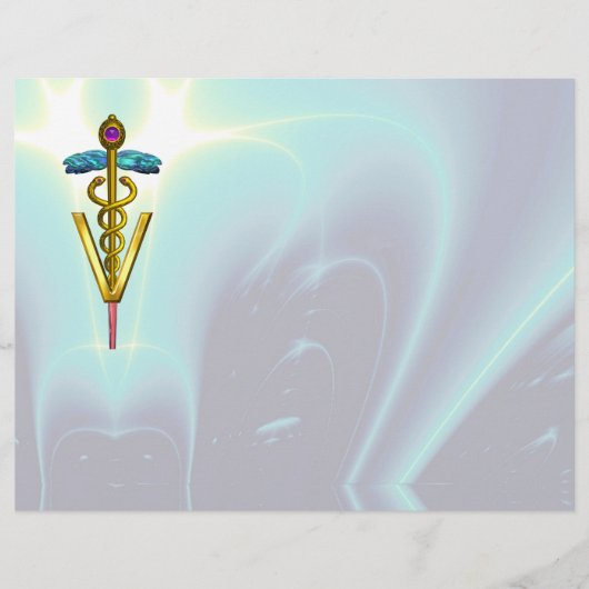 Papier SYMBOLE VÉTÉRINAIRE D'OR CADUCUS, Aqua Blue (Devant)