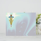 Papier SYMBOLE VÉTÉRINAIRE D'OR CADUCUS, Aqua Blue (Debout devant)