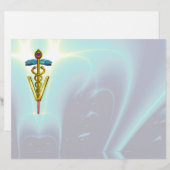 Papier SYMBOLE VÉTÉRINAIRE D'OR CADUCUS, Aqua Blue (Devant / Derrière)
