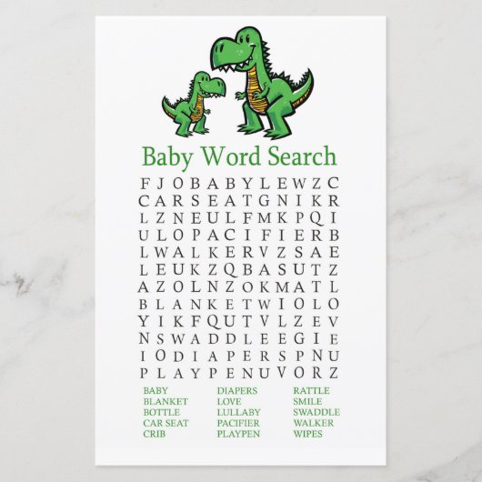 Papier T-rex Baby shower Mot de recherche Jeu (Devant)
