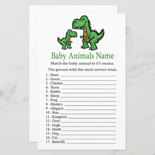 Papier T-rex Bébé Animaux Nom Jeu (Devant / Derrière)