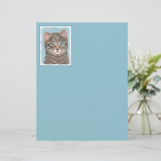 Papier Tabby Gris Peinture Chat - Cute Original Art Chat (Debout devant)