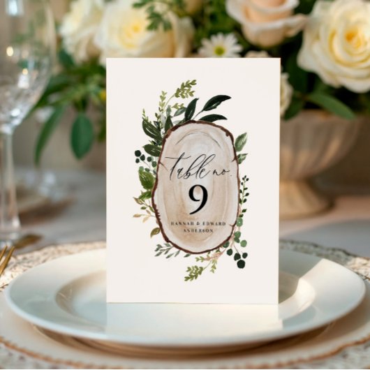 Papier Table de mariage botanique en tranches de bois rus