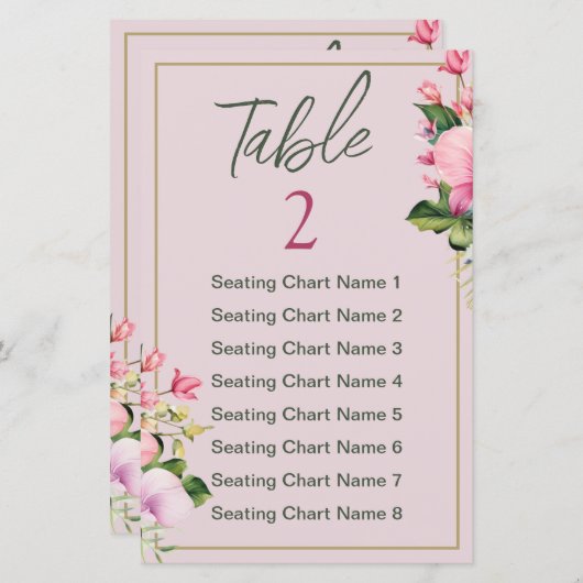 Papier Tableau de sièges à douches florales rose et vert (Devant / Derrière)