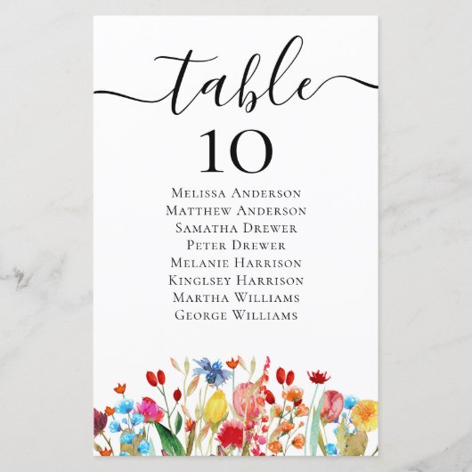 Papier Tableau des sièges du Mariage Fleur sauvage BUDGET (Devant)