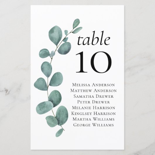 Papier Tableau Mariage de table Eucalyptus BUDGET (Devant)