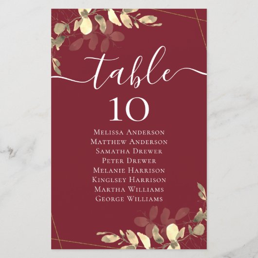 Papier Tableau Mariage de table Eucalyptus BUDGET (Dos)