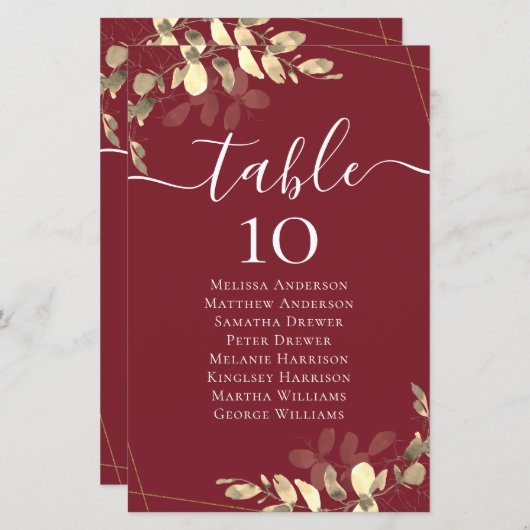 Papier Tableau Mariage de table Eucalyptus BUDGET (Devant / Derrière)