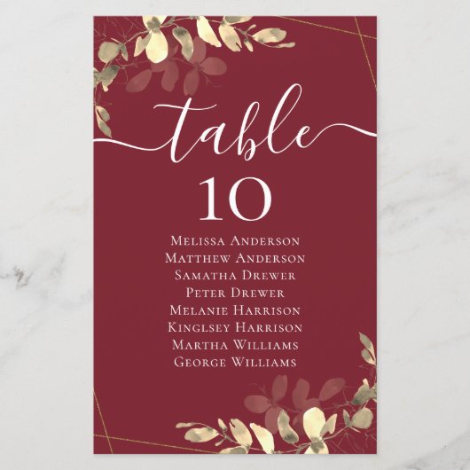 Papier Tableau Mariage de table Eucalyptus BUDGET (Devant)