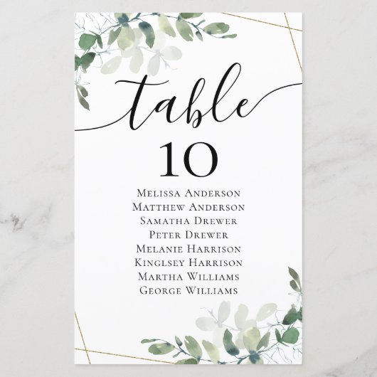 Papier Tableau Mariage de table Eucalyptus BUDGET (Dos)