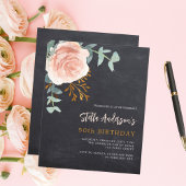 Papier Tableau noir gris rose fleur d'anniversaire