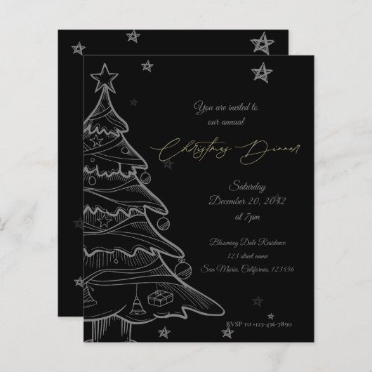 Papier Tableau noir moderne Invitation de Noël (Devant / Derrière)