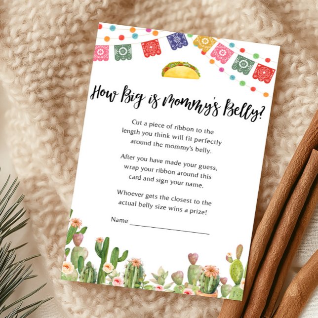 Papier Taco Bout Une Fête Bébé Devinez Maman ou Papa  (Fiesta Cactus Baby Shower How Big Is Mommy's Belly Game)
