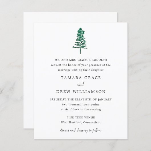 Papier Tamara Pine Tree Faire-part de mariage moderne (Devant / Derrière)