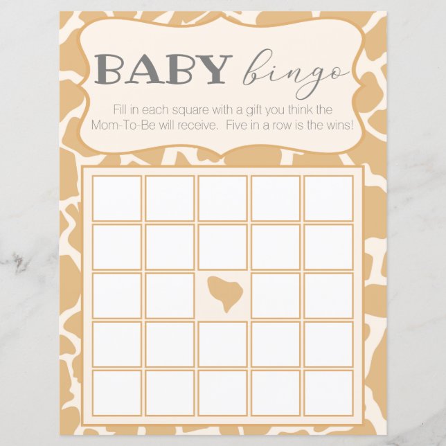 Papier Tan Baby Boy Giraffe Baby Bingo (Devant)