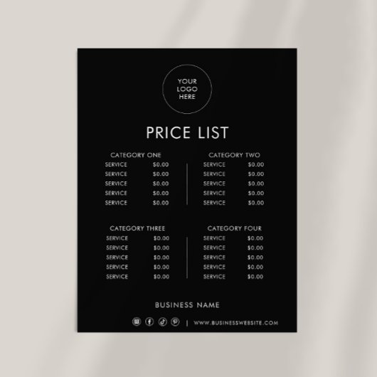 Papier Tarif Formel Minimaliste Noir