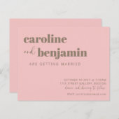 Papier Taupe rose douce Faire-part de mariage budgétaire  (Devant / Derrière)