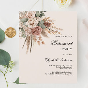 Papier Taupe rose pampas de retraite invitation