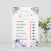 Papier Tea De Fête des mariées Florale Violet Il A Dit Qu (Debout devant)