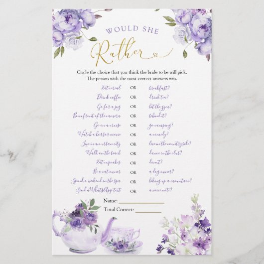 Papier Tea De Fête des mariées Florale Violet Plairait-El (Devant)