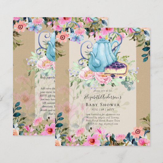 Papier Tea Party Baby Shower Invitations (Devant / Derrière)