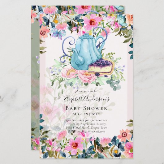 Papier Tea Party Baby Shower Invitations (Devant / Derrière)