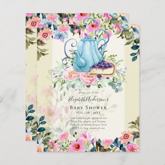 Papier Tea Party Baby Shower Invitations (Devant / Derrière)