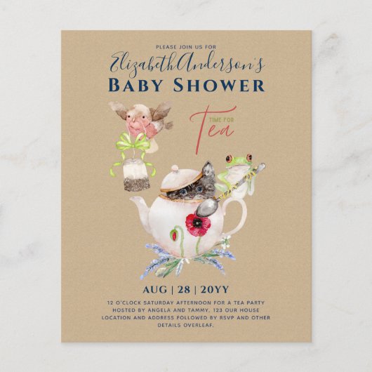 Papier Tea Party Baby Shower Invitations Cute Tea Pot (Devant)