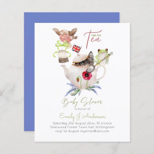 Papier Tea Party Baby Shower Invitations Cute Tea Pot (Devant / Derrière)