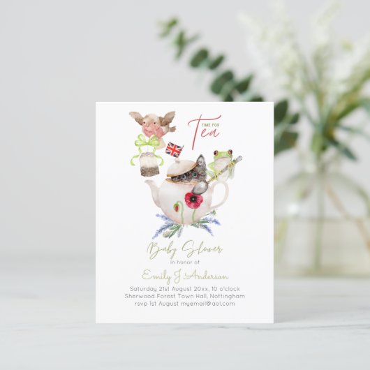Papier Tea Party Baby Shower Invitations Cute Tea Pot (Debout devant)