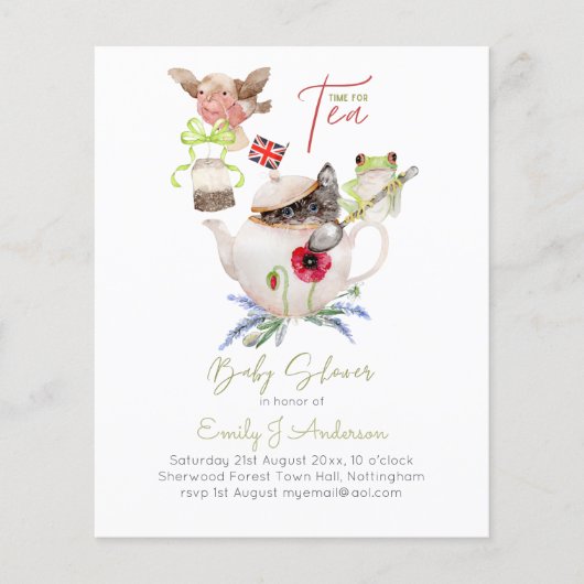 Papier Tea Party Baby Shower Invitations Cute Tea Pot (Devant)