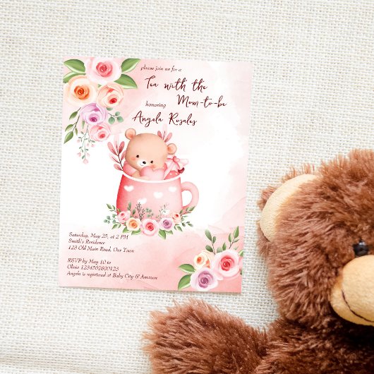 Papier Tea party baby shower teddy boug budget invitation