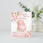 Papier Tea party baby shower teddy boug budget invitation (Debout devant)